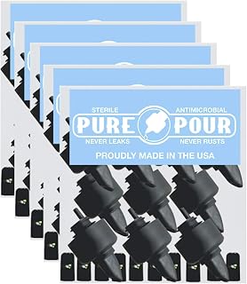 The Pure Pour Liquor Bottle Pourers - Leak-Proof Pour Spouts with Dust Caps – Fits Most Alcohol, Syrup, Olive Oil & Vinegar Bottles – Dishwasher Safe - 50 Pack