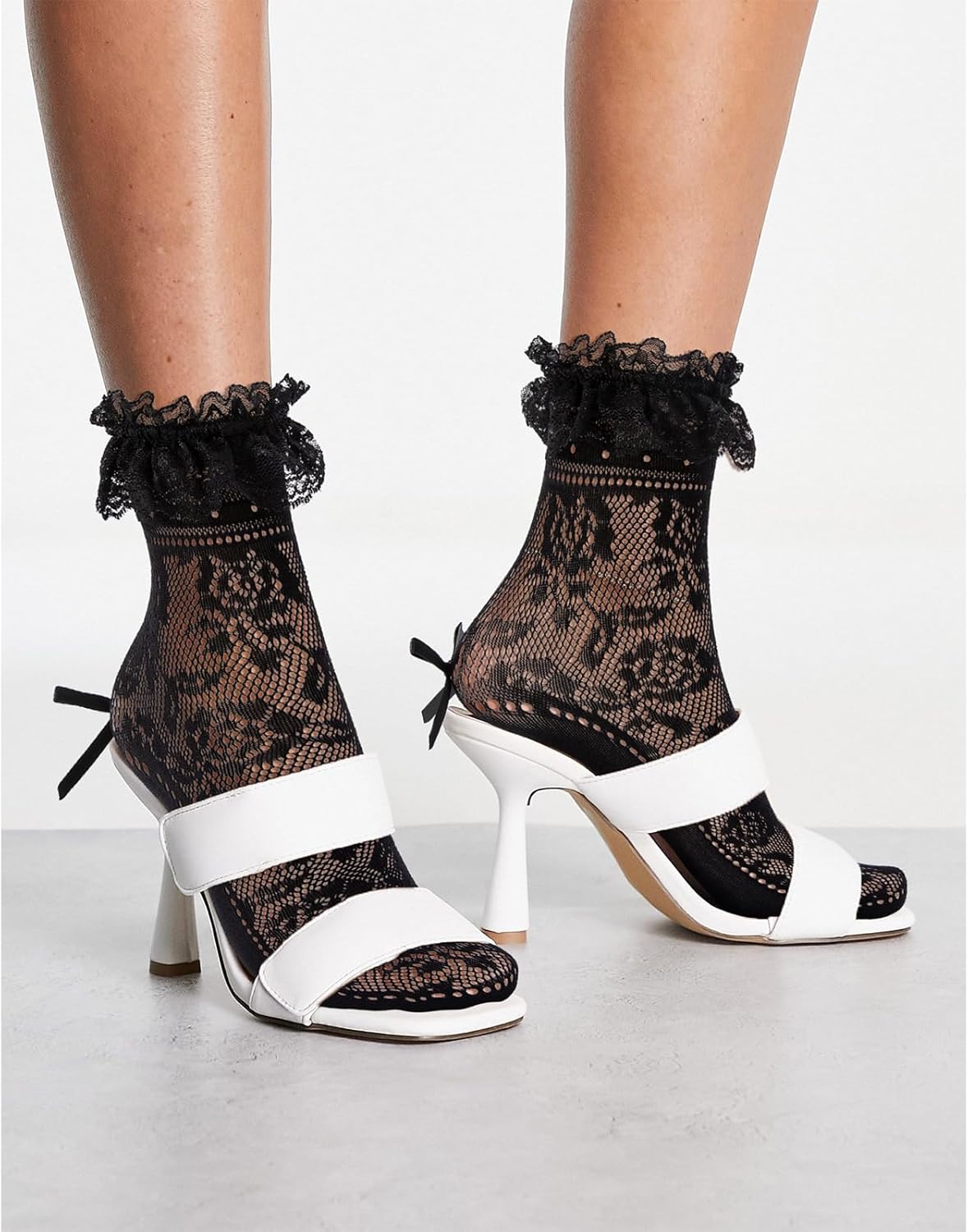 Womens Lace Ankle Socks Ruffle Frilly Dress Socks Lace Bow Lolita Sock Black White Ruffle Fashion Booties Bobby Sock - Image 3