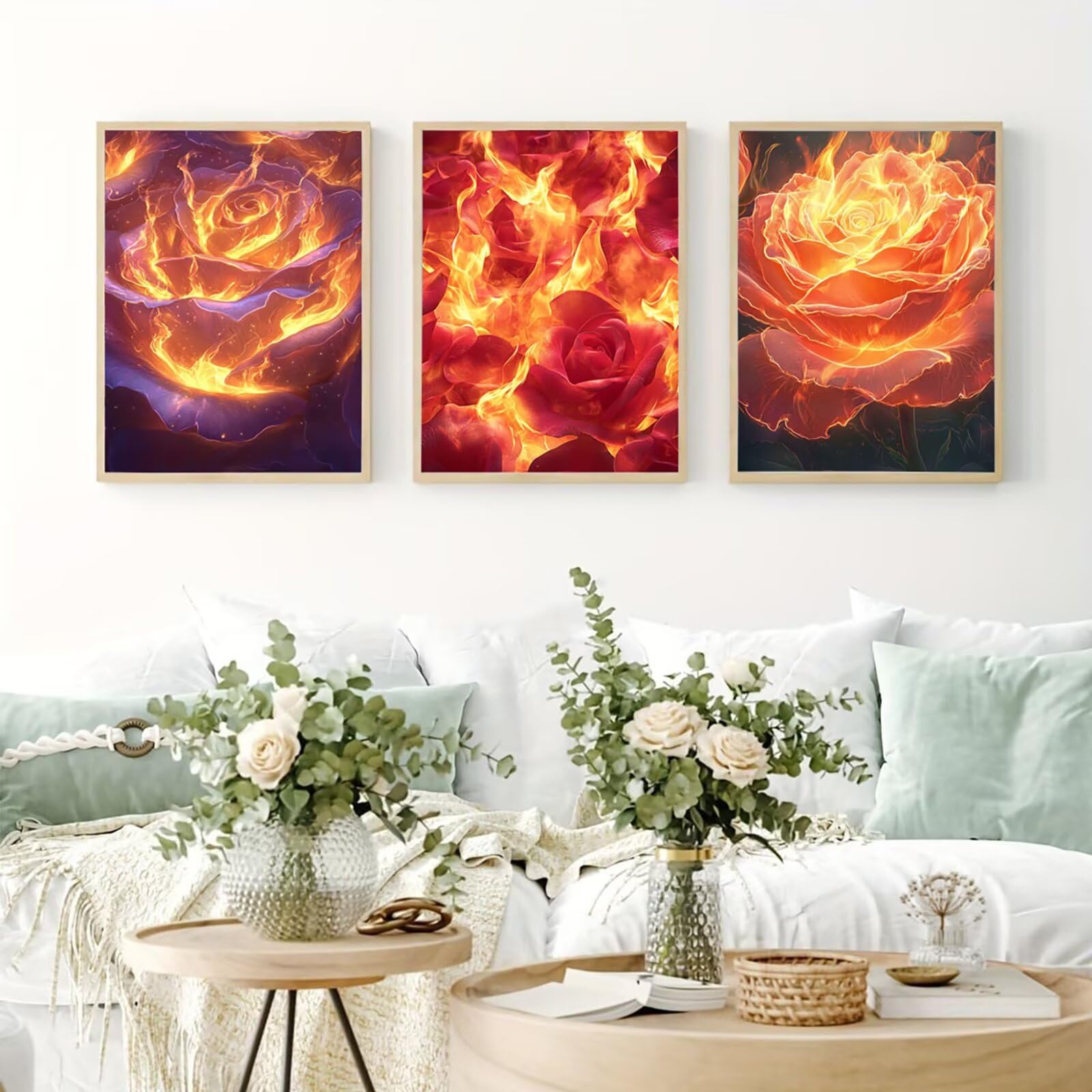 Cnyaunfi 3 Pezzi Rosa Pittura Diamante Fai-Da-Te, 5D Nero Diamond Painting Kit Completo per, Hobby Creativi Adulti, Pittura Diamante Artigianale Per La Decorazione Della Parete Di Casa 60x80cm YF-3453