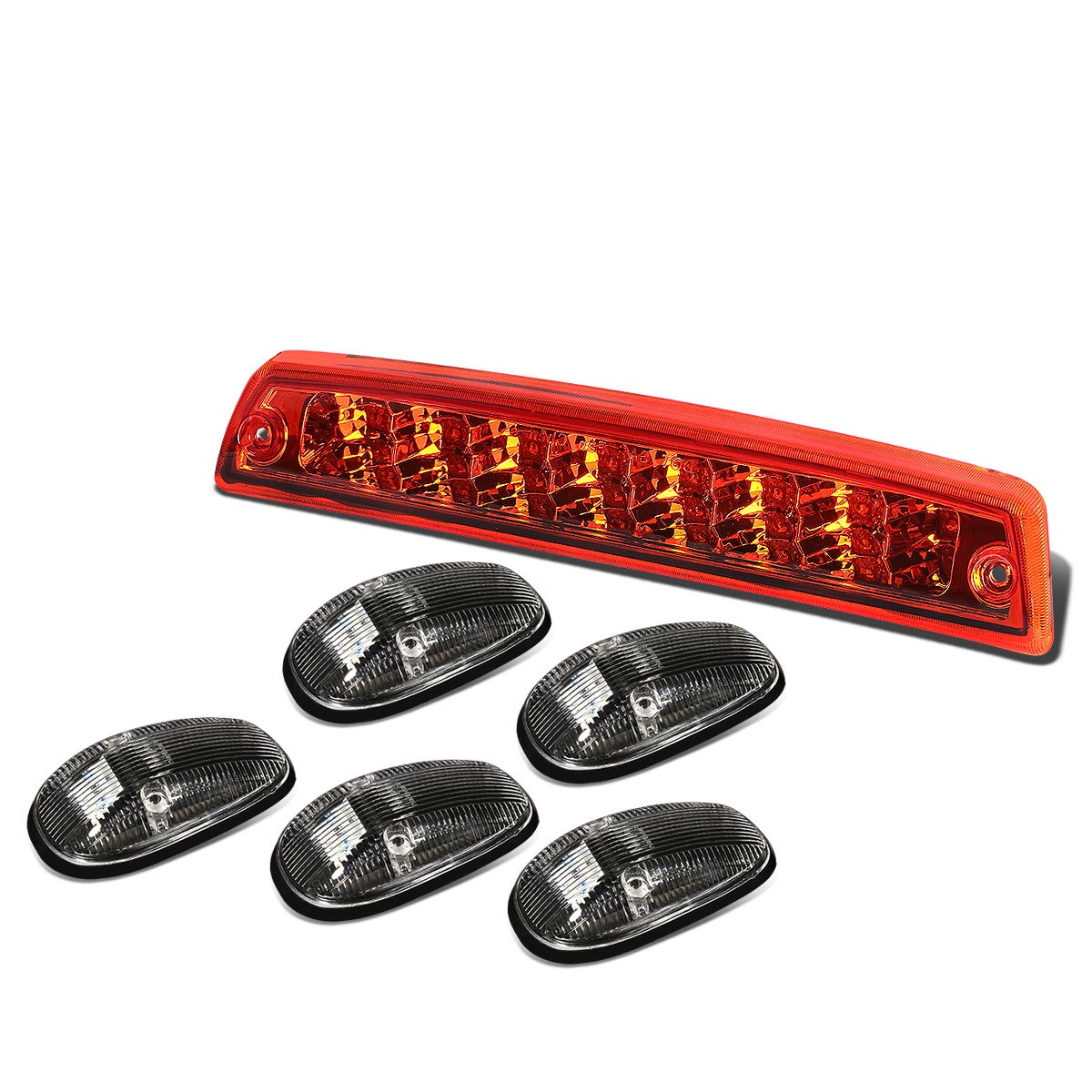 Auto Dynasty Compatible with Ram 1500 2500 3500 BE - Black, Blue LED Cab Roof Top Lights - Red 3rd Brake/Cargo/Reverse Light - (5 pieces)