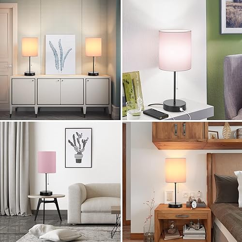Miniatura 22 de Juego de 2 lámparas de mesa de 17.3 pulgadas con 2 salidas USB y CA, lámparas de mesita de noche para dormitorio, sala de estar, habitación