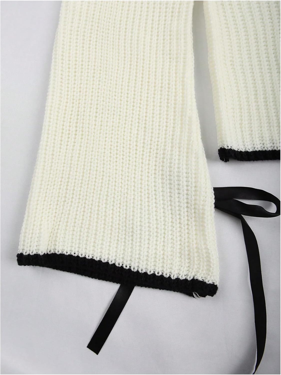 Verdusa Women's Plus Size Bow Flare Sleeve Cozy Sweaters Elegant Contrast Trim Trendy Pullover Knit Tops