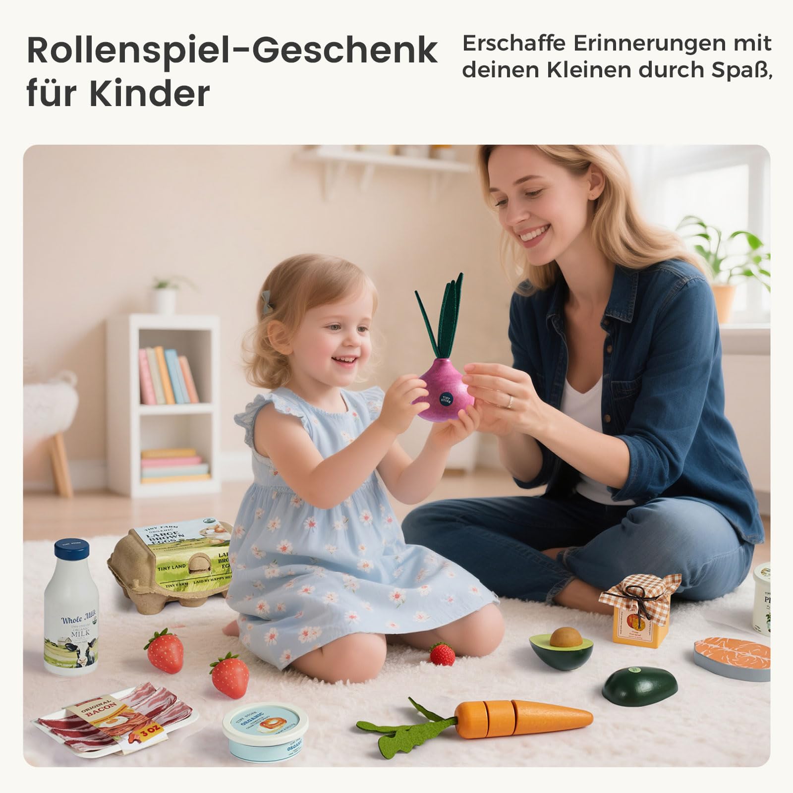 Tiny Land Obst & Gemüse Set aus Holz – 7-teiliges Spielküche Zubehör
