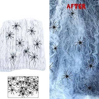 1200sqft Halloween Spider Webs Decorations with 100 Extra Fake Spiders, Super Stretchy Cobwebs Large Spiderwebs Decor Webb...