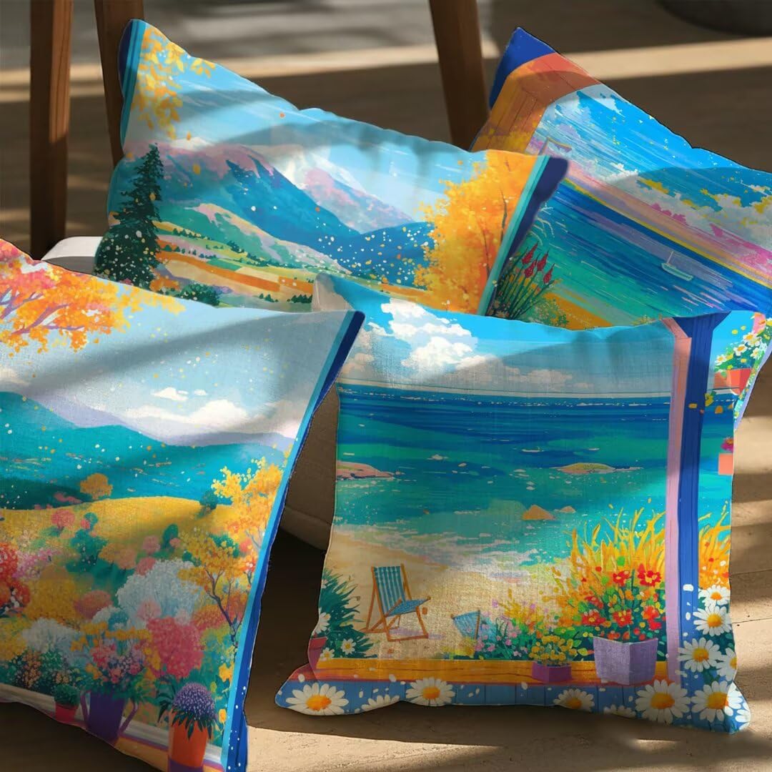 Fundas Cojines 60x60 cm Exterior Cojines Antepecho Fundas de Almohada Juego de 4, Cuadrados Funda Cojin Flor Almohadas con Cremallera, Sofa Cama Decorativos para Hogar, Jardín, Salón y Dormitorio Ym83