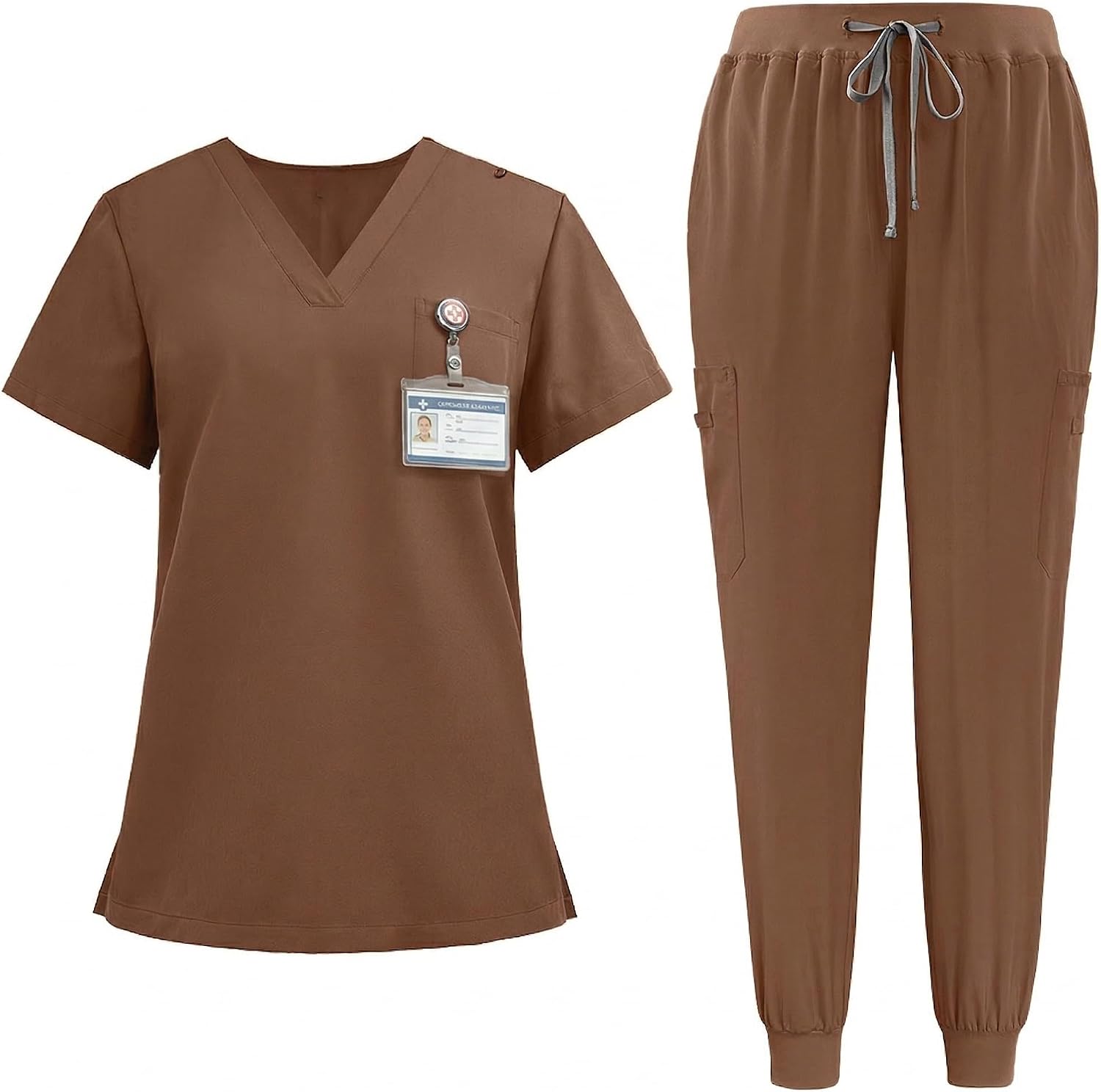 Maizoon Uniforms Unisex Scrub Set Polyester Short Sleeves V Neckline Top and Pants with 3 Pockets Healthcare Work Outfits