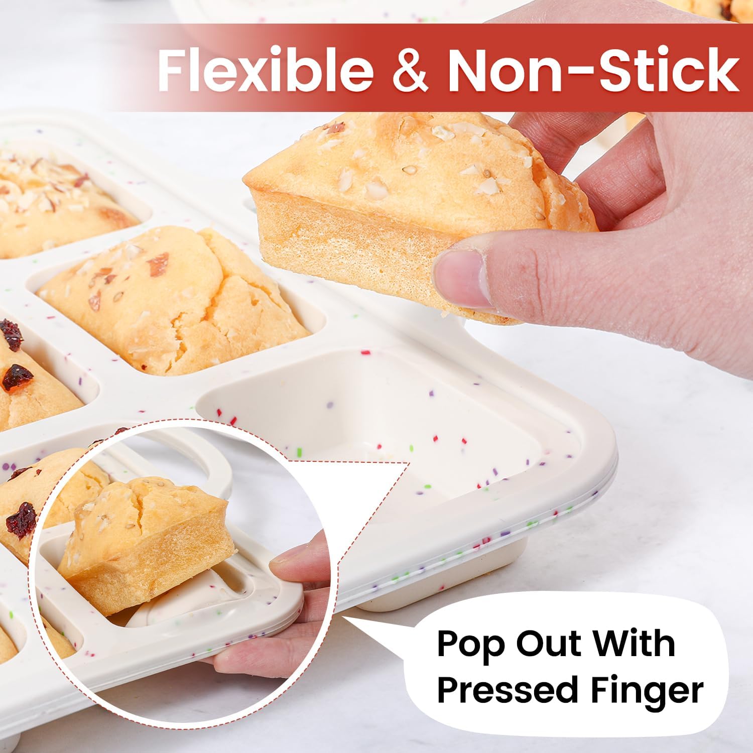 CAKETIME Silicone Mini Loaf Pan with Metal Frame, Silicone Mini Bread Loaf Pans 12 Cups for Baking Bread, Brownie, Cornbread, Cheesecake, Soap Nonstick (2 Pack) - Image 4