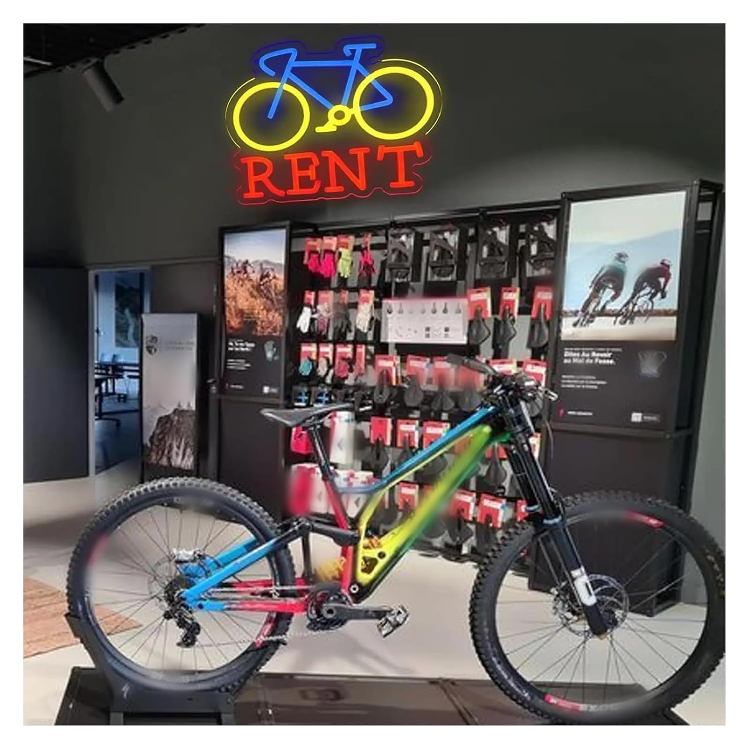 サインランプ 自転車レンタルネオンサイン USB調光可能 RENT 自転車レンタルショップ 店舗 オフィス 照明付きディスプレイ L