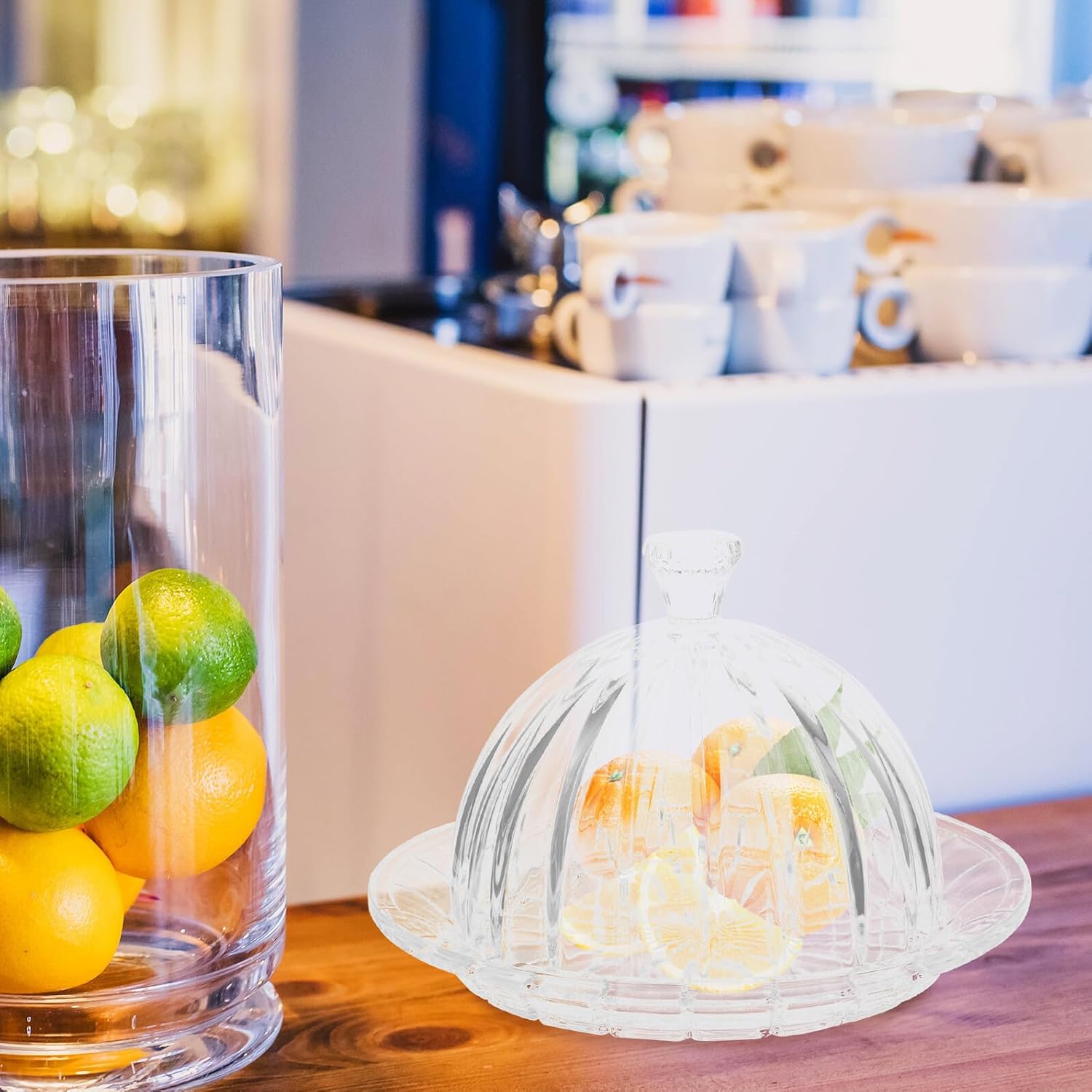 Glass Cake Dome with Footed Candy Plate and Cover, round Glass Dessert Display Stand for Home Buffet and Party Serving