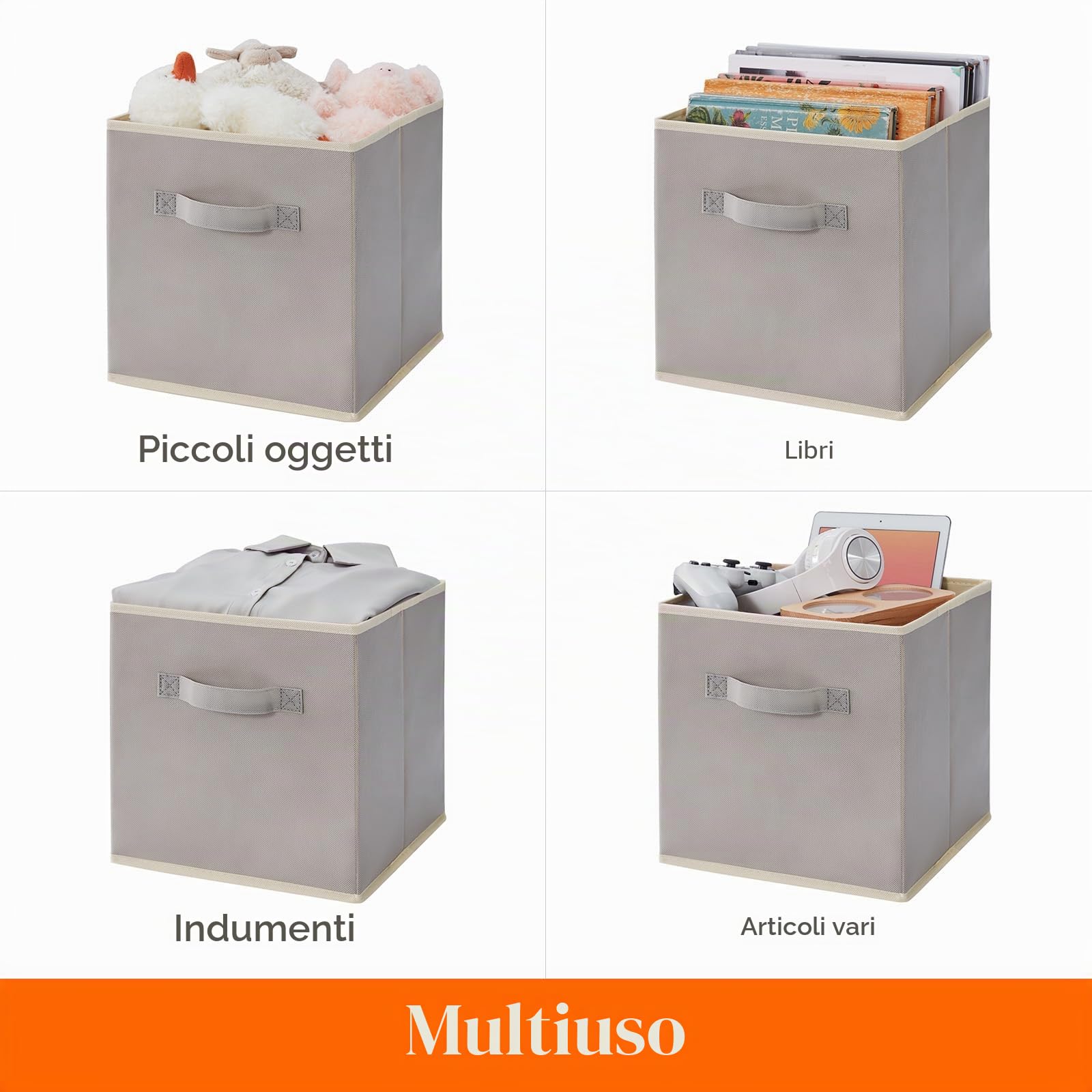 Lifewit Set di 10 Cubi Portaoggetti Pieghevoli, Cesti Portaoggetti in Tessuto, Scatole Portaoggetti con Manici, Scatole per Armadio, Vestiti, Giocattoli, 33 x 33 x 33 cm, 36 L, Grigio chiaro