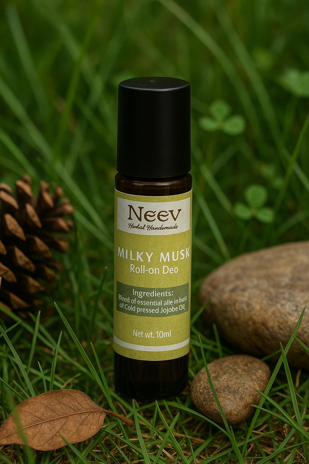 neev milky musk natural roll-on deo |100% organic & zero chemicals | instant freshness | long lasting | 10ml