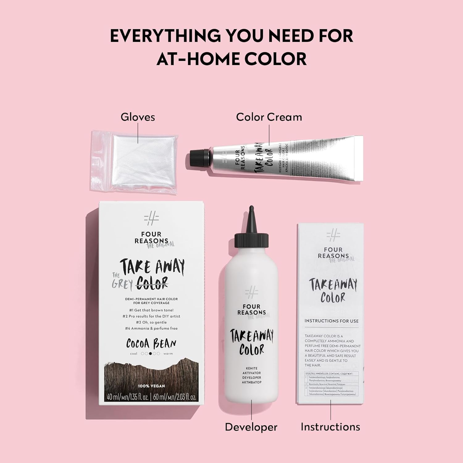 Four Reasons Takeaway Root Touch Up Hair Dye - Teddy Bear 6.0 Medium Brown - Demi-Permanent Root Color for Gray Coverage - At Home Hair Dye for Women - Ammonia-Free, Fragrance-Free, Vegan