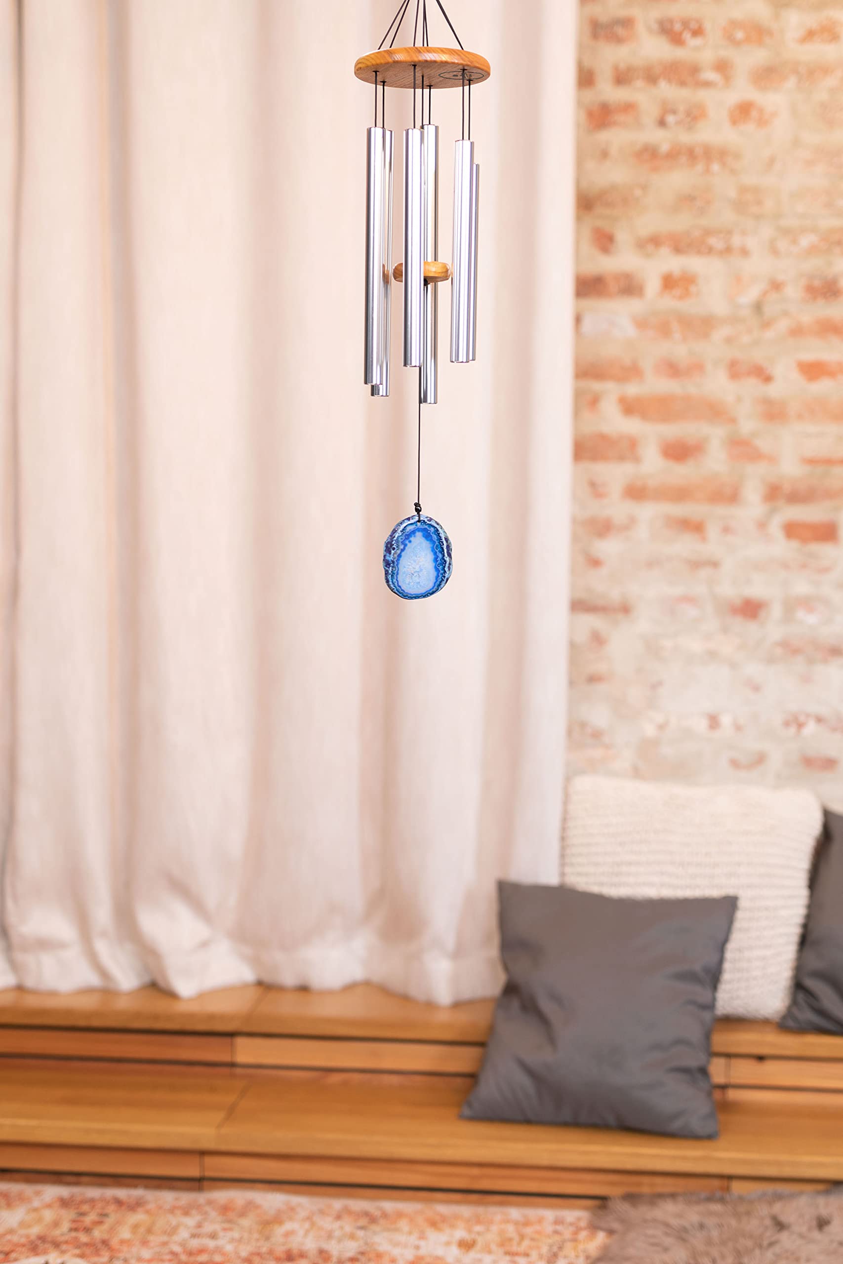 Sonic Energy Blue Agate Campanello da meditazione, 73,7 cm, argento (BAMC29S) | 6 Suoni, 432 Hz, 73 x 15 x 15 cm, 697 g, con Sospensione, Pendolo Regolabile, Alluminio, Frassino