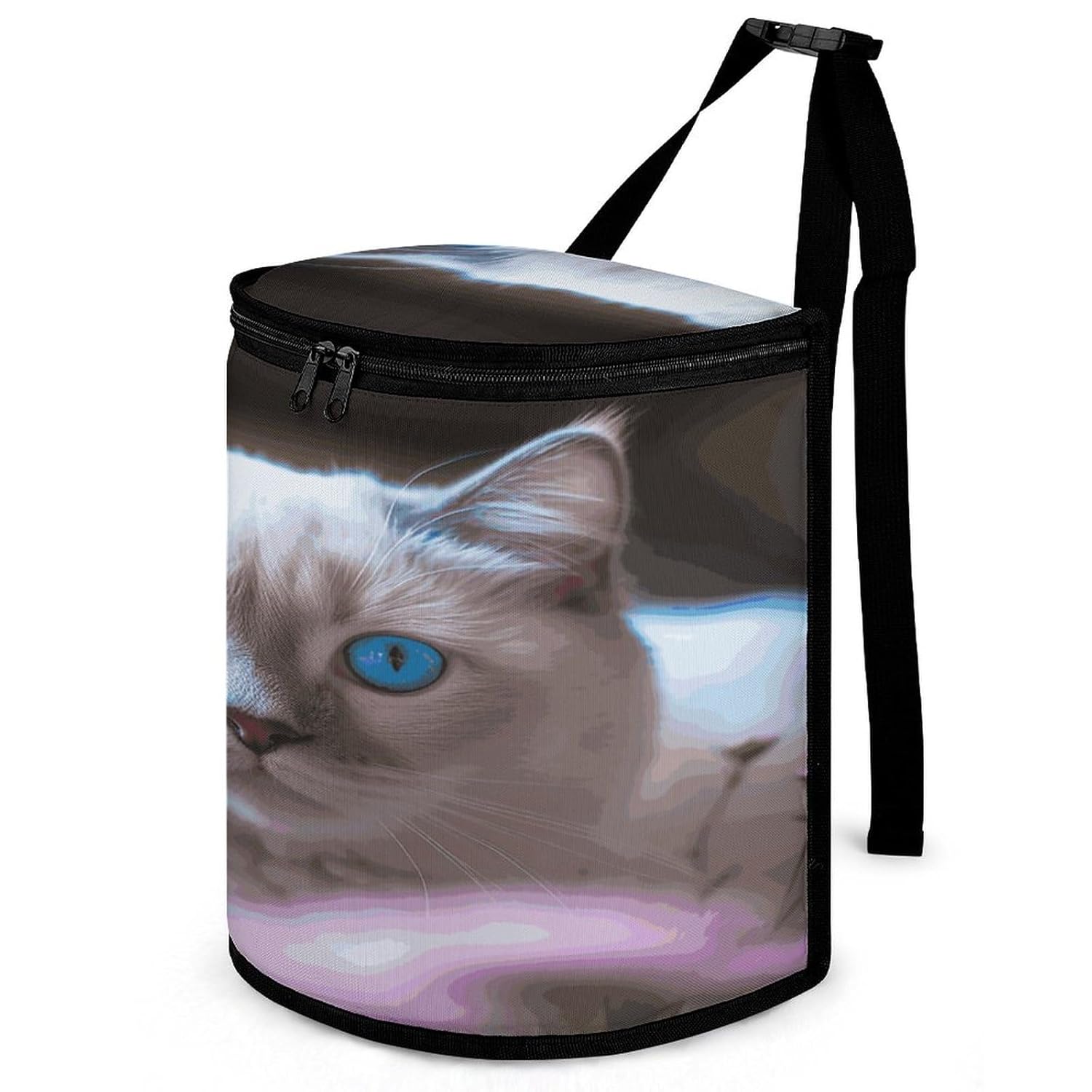 Hanging Car Trash Bag Blue Eyed Cat Printed Car Garbage Storage Bag Leakproof Car Trash Can Portable Garbage Storage Bags