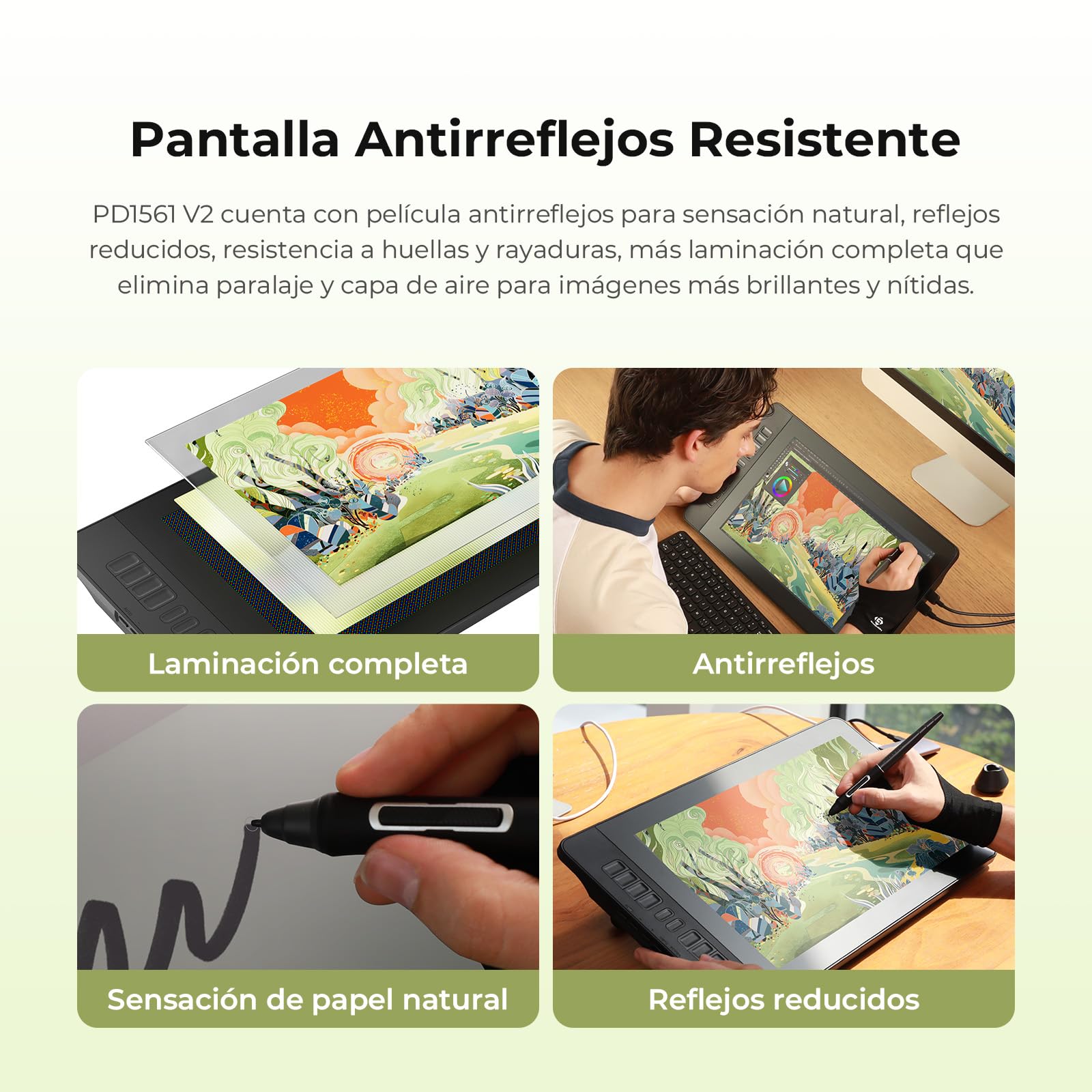 GAOMON PD1561 V2 Tableta gráfica con pantalla, Tableta gráfica de 15,6 pulgadas,16384 niveles de presión del lápiz, 99% sRGB, △E 1,5, 10 teclas de dibujo, Compatible con Windows, Mac, Android y Linux | 99 % sRGB E<1.5, soporte ajustable, tableta gráfica p