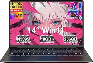 Ordenador Portátil 14 Pulgadas Celeron N5095 Upto 2,9 GHz Portatiles 8GB RAM 256GB SSD TF 1TB LPDDR4 Win11 5G WiFi 1920*1080 FHD mini HDMl Laptop Película Protectora Español – negro Cuerpo Metálico-61