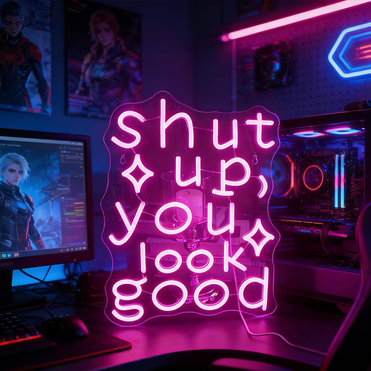 "Shut Up, You Look Good" Confidence Boost Light - Bold & Uplifting LED Wall Art for Dressing Room, Bedroom, Gym Locker Area or Vanity Decor, Dimmable USB, Fun & Affirming Gift for Besties & Self-Love
