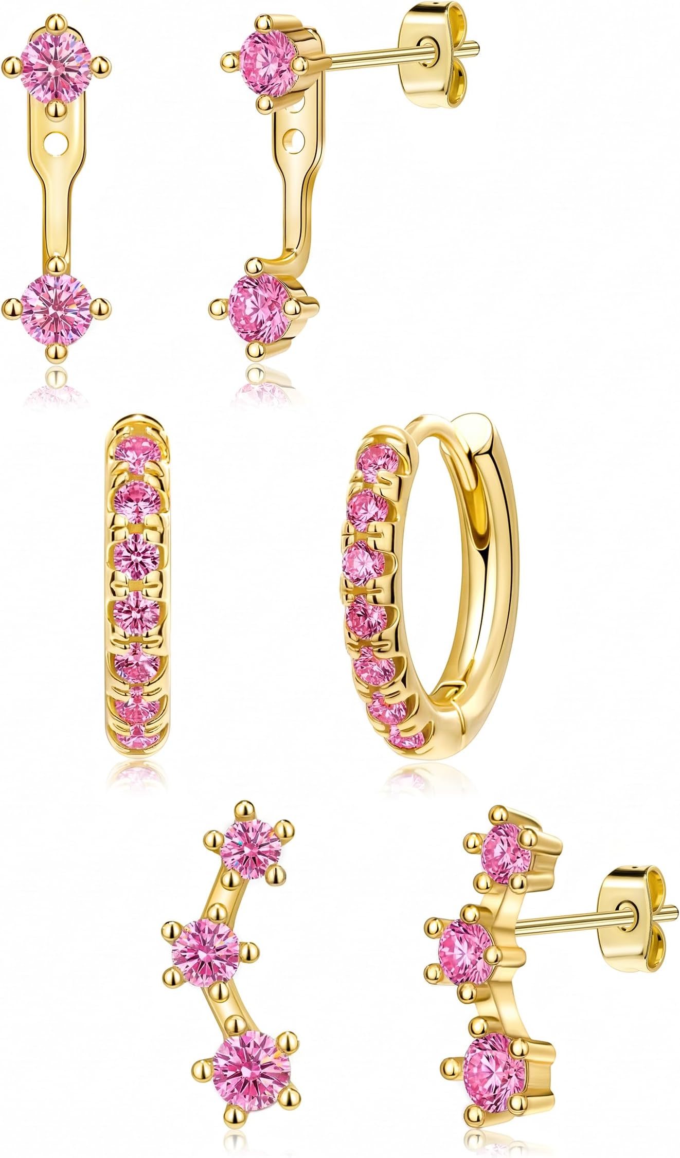 Gold Huggie Hoop Earrings Set for Women, Dainty Small Birthstone Jacket, Stud Earrings, Huggie Earring Stacks for Multiple Piercings, 925 Sterling Silver, Hypoallergenic Earrings, Trendy