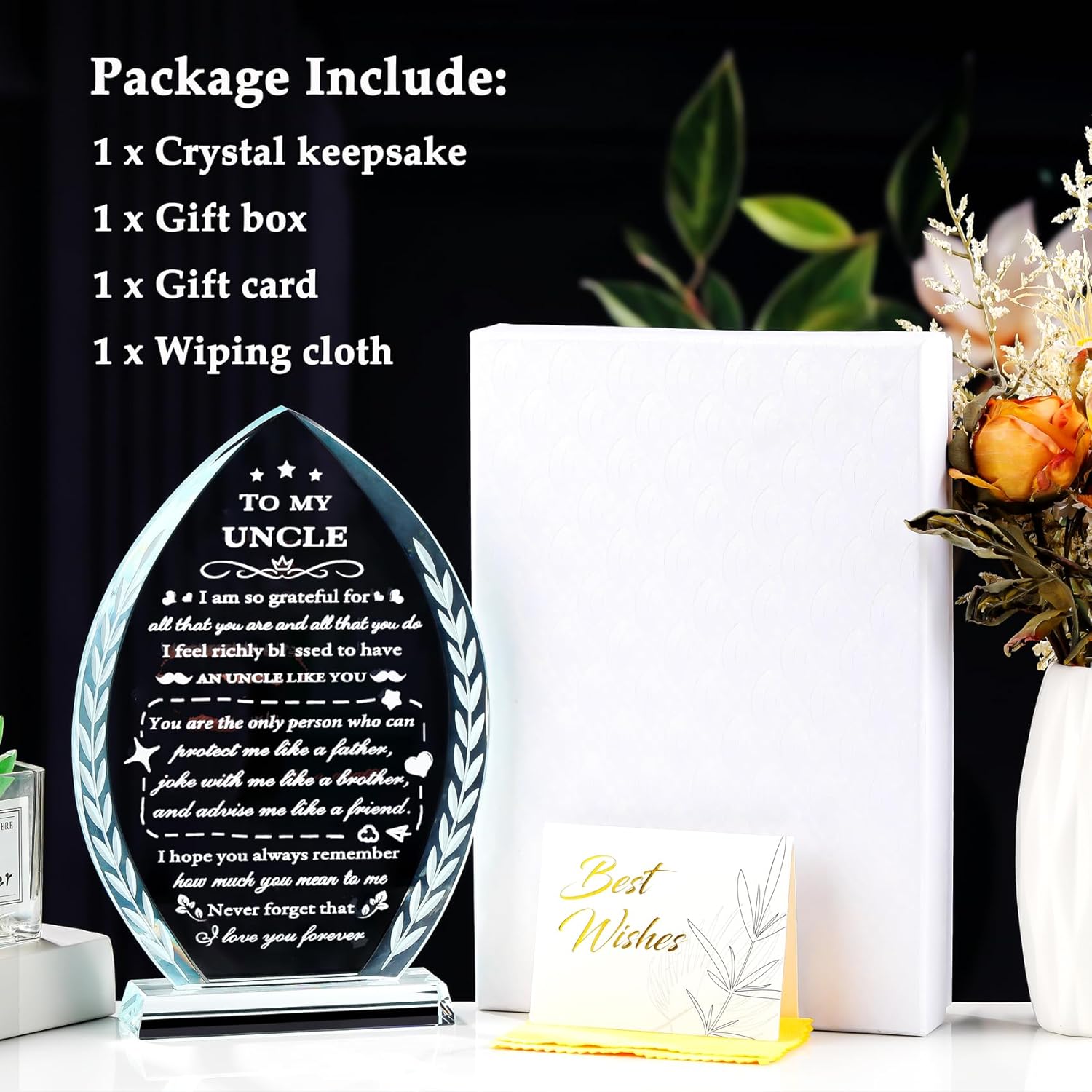 YWHL Best Uncle Birthday Gifts from Niece Nephew, Christmas Gifts for Uncle Who Have Everything, To My Uncle Crystal Keepsake Gift on Fathers Day Thanksgiving Day - Image 5
