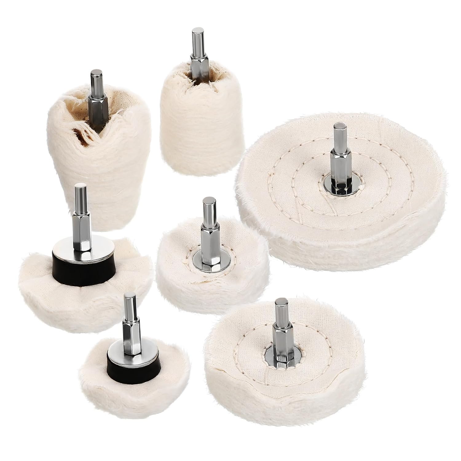 6.35mm Shank Cotton Buffing Wheel Set, 7 Piece Drill Polishing Kit