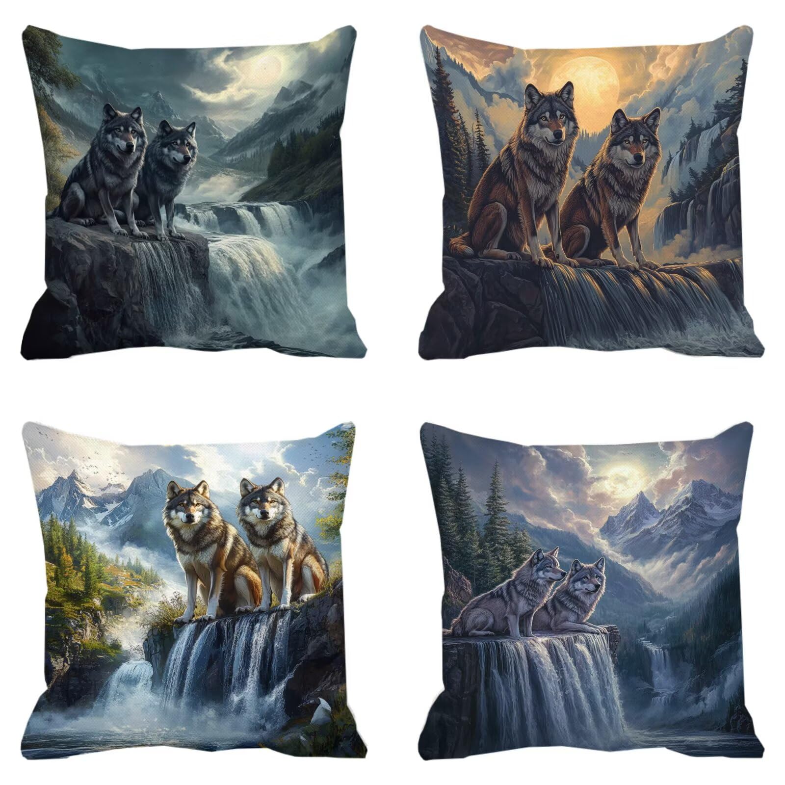 Coussins de jardin étanches 45x45 cm au motif de loup pour terrasse et salon de jardin