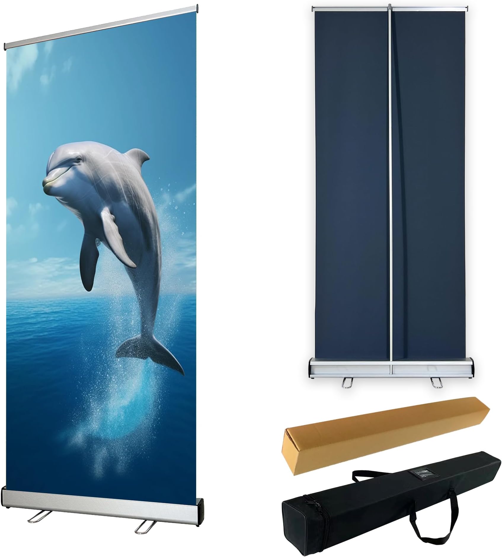Heavy-Duty Retractable Banner Stand - 33.5" x 80" Roll Up Banner Display with Padded Canvas Bag for Business & Store Signs