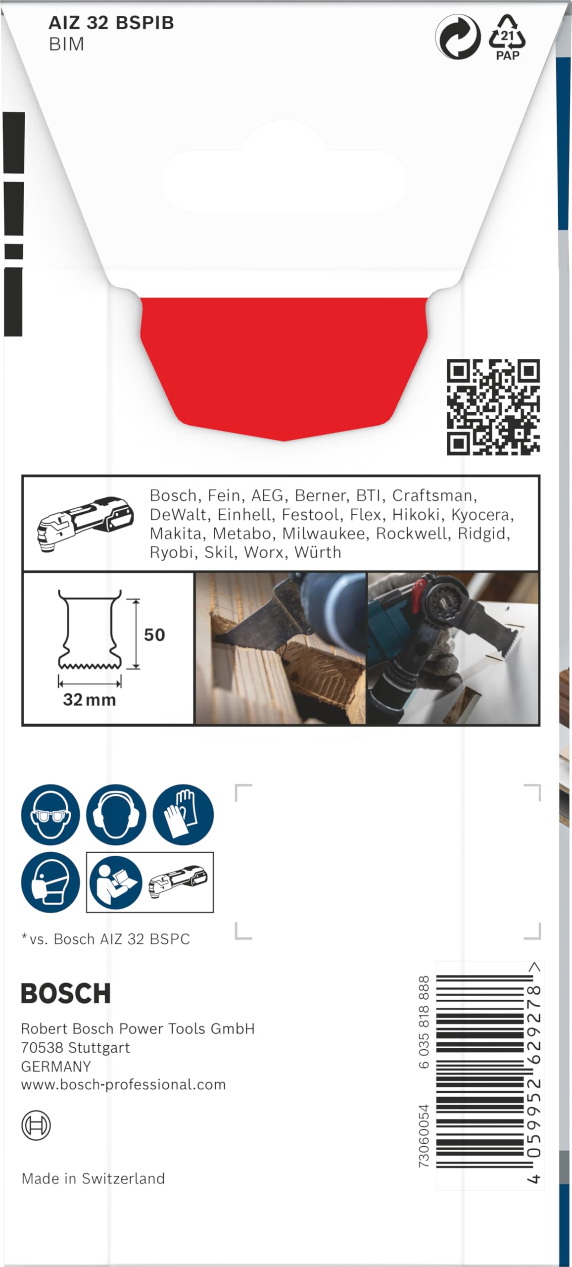 Bosch 1 x PRO Multi Material AIZ 32 BSPIB arkusz do narzędzi wielofunkcyjnych (do twardego drewna, płyt powlekanych tworzywem sztucznym, szerokość 32 mm, profesjonalne akcesoria, narzędzie