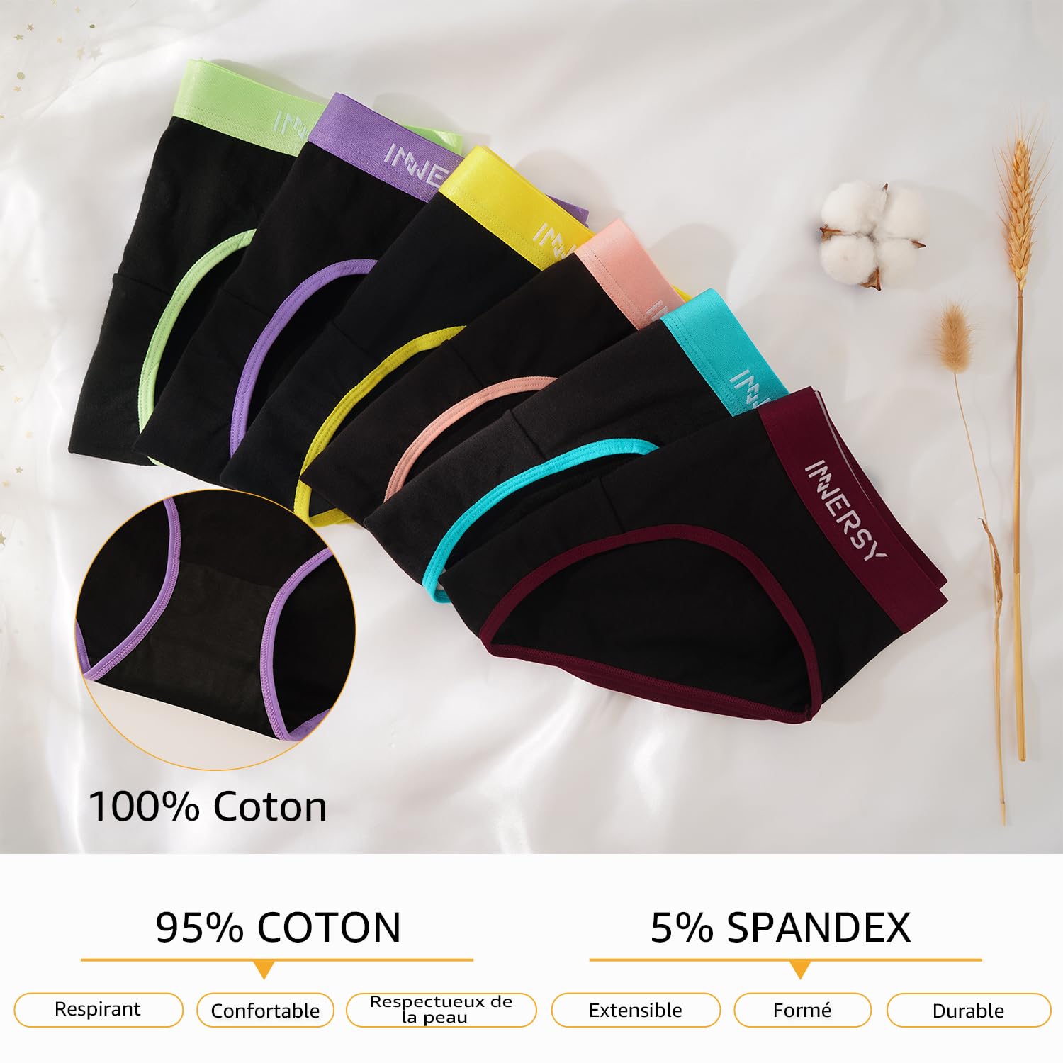 INNERSY Culotte Fille en Coton Stretch Slip Ceinture de Sport sous-vêtement Ado 8 à 16 Ans Lot de 6