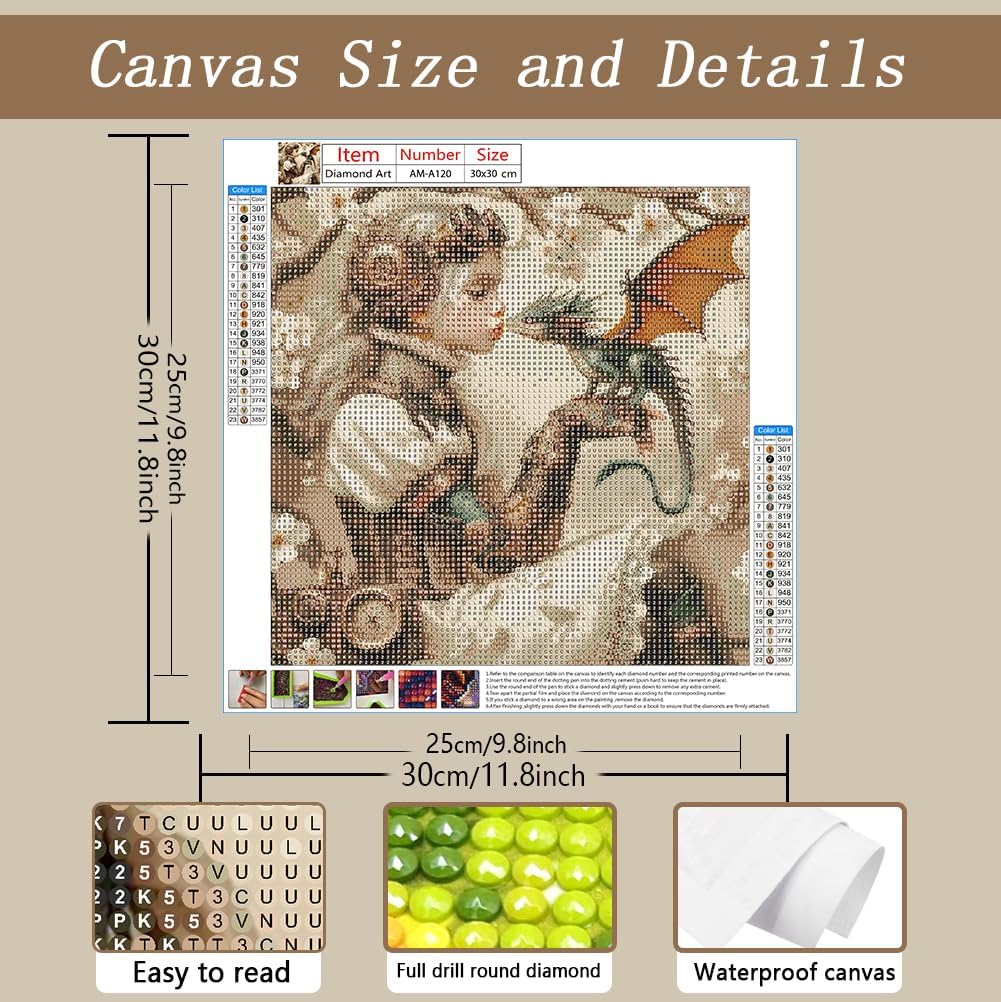AMORARS Dragon Maiden Diamond Art Kits for Adults - 5D Diamond Painting Kit for Beginners - Diamond Dot Full Rond Gem Art Crafts Home Decoration Gifts, 12x12Inch
