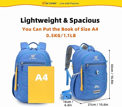 Miniatura 6 de SKYSPER Mochila escolar para niños de 4 a 8 años para viajes de un día y clases (azul)