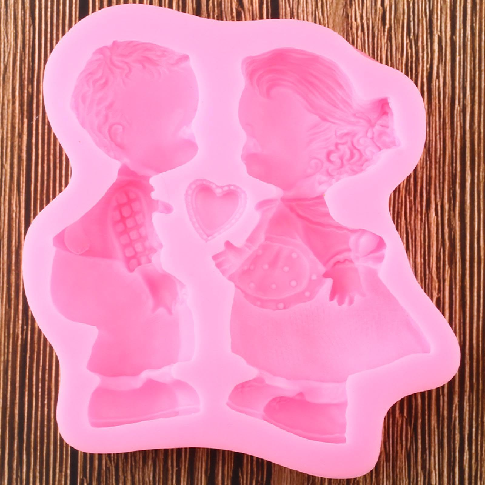 Moldes de jabón, 12,2 x 12 cm, molde de silicona de dibujos animados para niño y niña, molde de arcilla de resina, molde de arcilla para boda, fondant, herramientas de decoración de pasteles, moldes