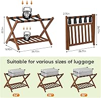 Vista 7 de Portaequipajes de bambú nogal completamente ensamblado con estante para zapatos, soporte plegable para maletas con 5 correas de alta resistencia