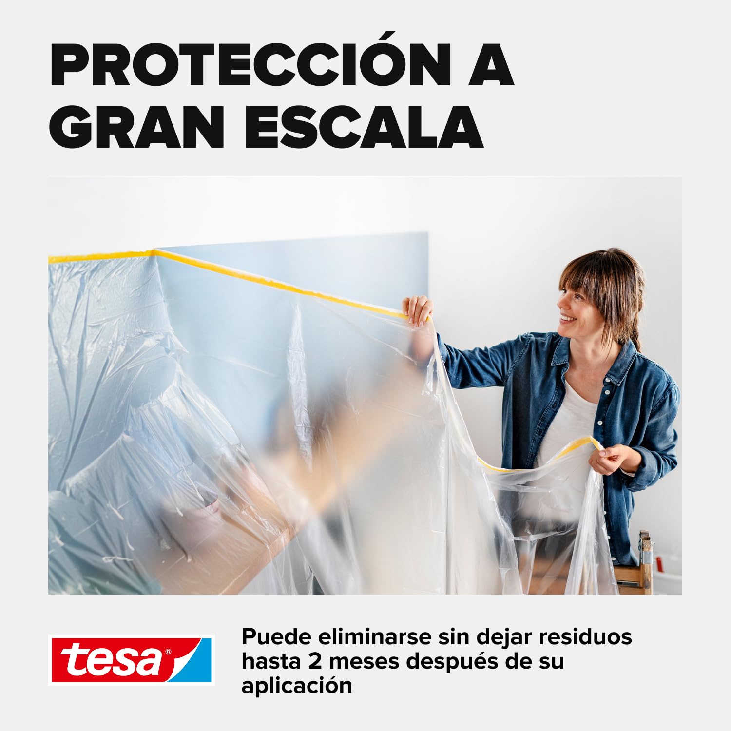 tesa Plástico Protector Perfect+ y Dispensador XL - Cinta de Carrocero 3en1 con Plástico Cubretodo y Dispensador - Para Cortes Precisos - Con Cubierta de Cuchilla - 17 m x 2,60 m