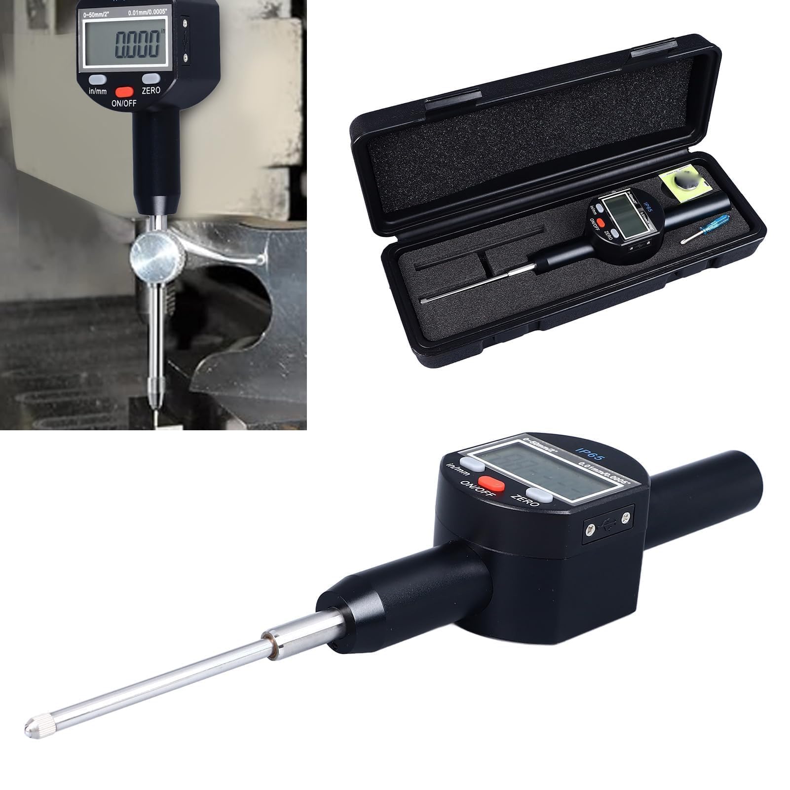 Indicador De Cuadrante Electrónico, Resolución De 0,01mm 0,0005pulgadas, Rango Medición 0 a 50 Mm 2 Pulgadas Ip65 Indicador De Prueba De Dial, Electrónico a Prueba De Agua Indicador De Dial Digital