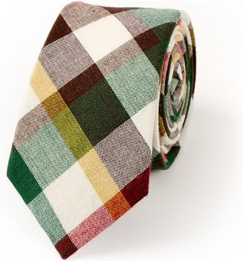 100% Cotton Orange Plaid Skinny Tie