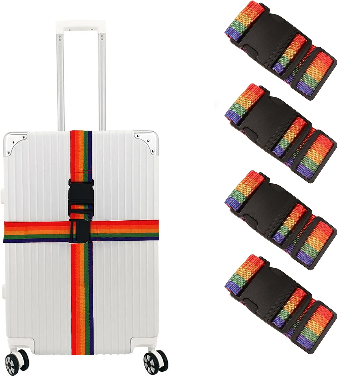 4-Piece Luggage Straps, Heavy Duty Buckle Strap, Nylon, Black