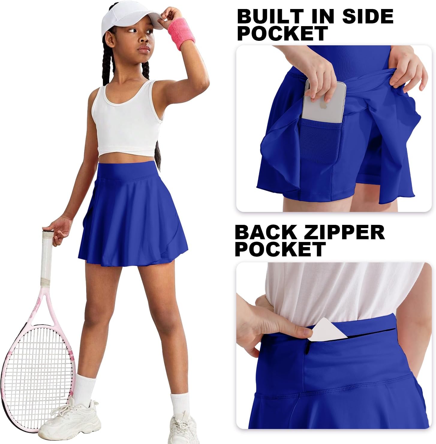 OEBLD Girls Athletic Skort High Waist Tennis Skirts with Shorts Butterfly Ruffle School Skirts with Pockets