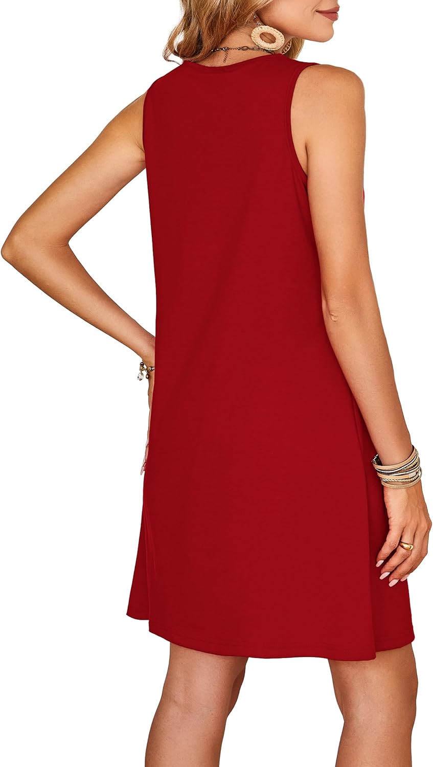 OFEEFAN Womens Square Neck Tank Dresses 2026 Summer Spring Loose Swing Sundresses with Pockets Plain/Print - Image 5