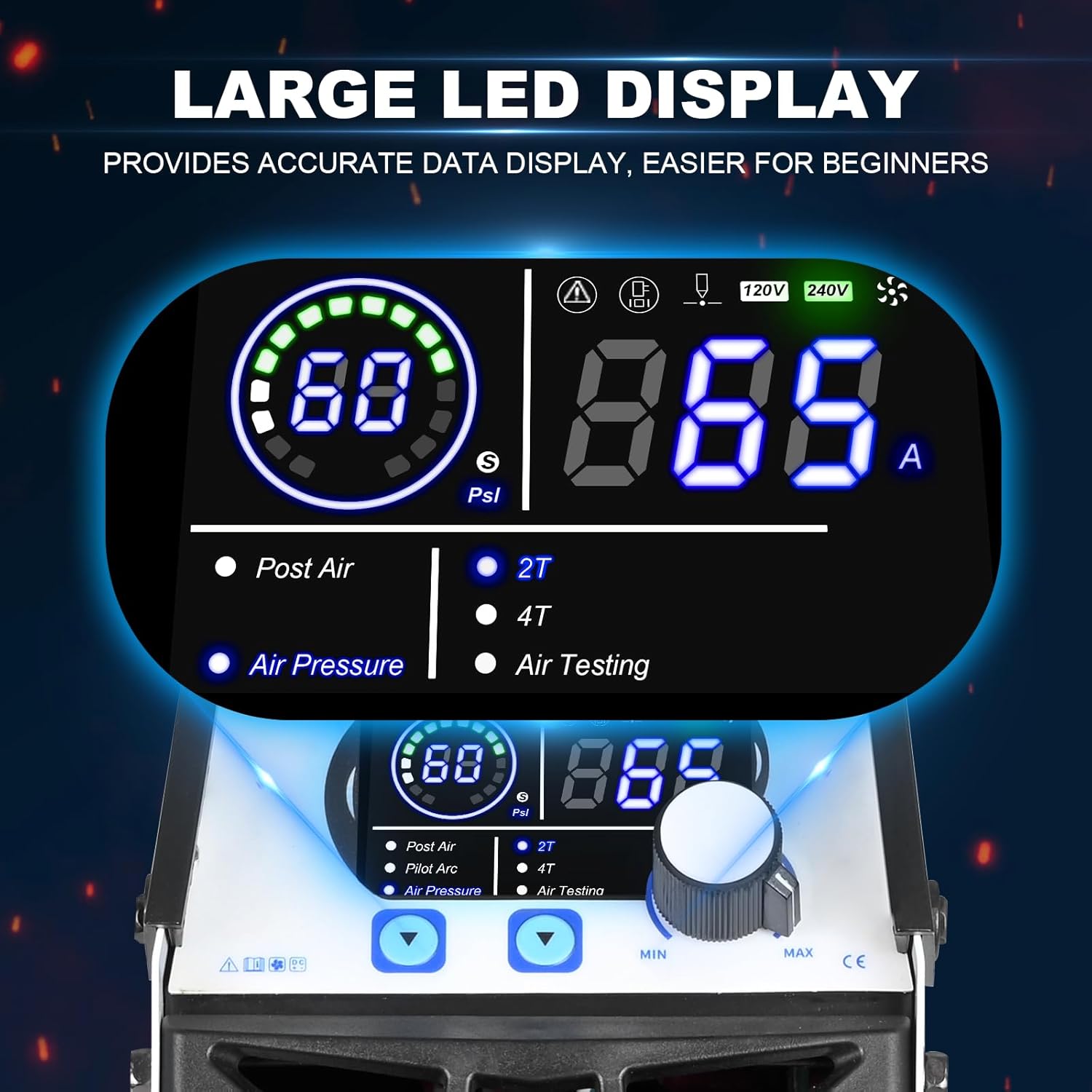 Large digital display of FLARING FC650D PLUS Plasma Cutter