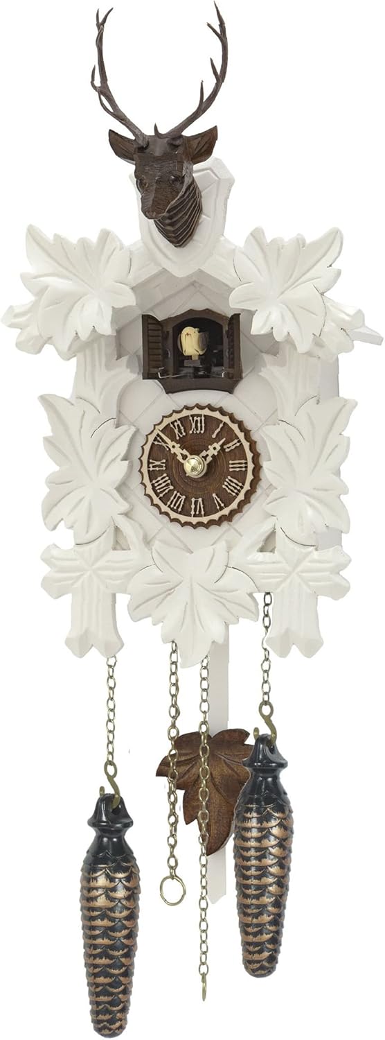 Trenkle Quartz Cuckoo Clock 5 Leaves, Head of a Deer, with Music