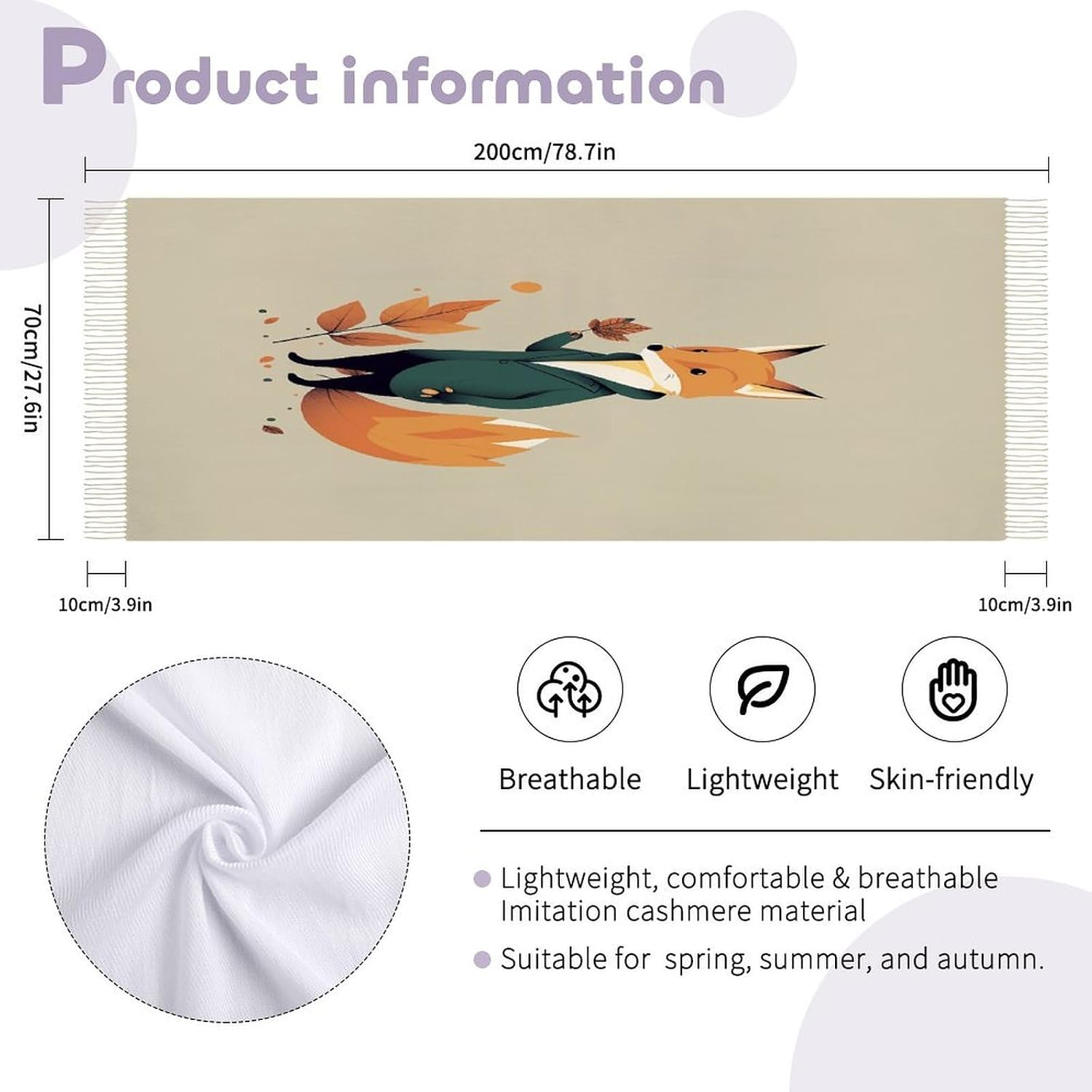 A Cartoon Fox Scarf for Women Men Soft Warm Fashion Blanket Scarves Classic Cashmere Feel Scarf Long Shawl Large Scarves Cold Weather Thick Blanket Scarfs