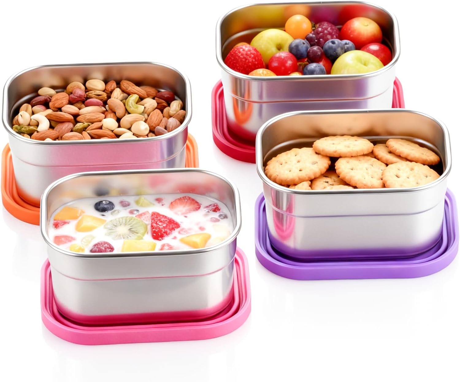4 Pack Stainless Steel Kids Snack Containers with Lids, 8 oz Each