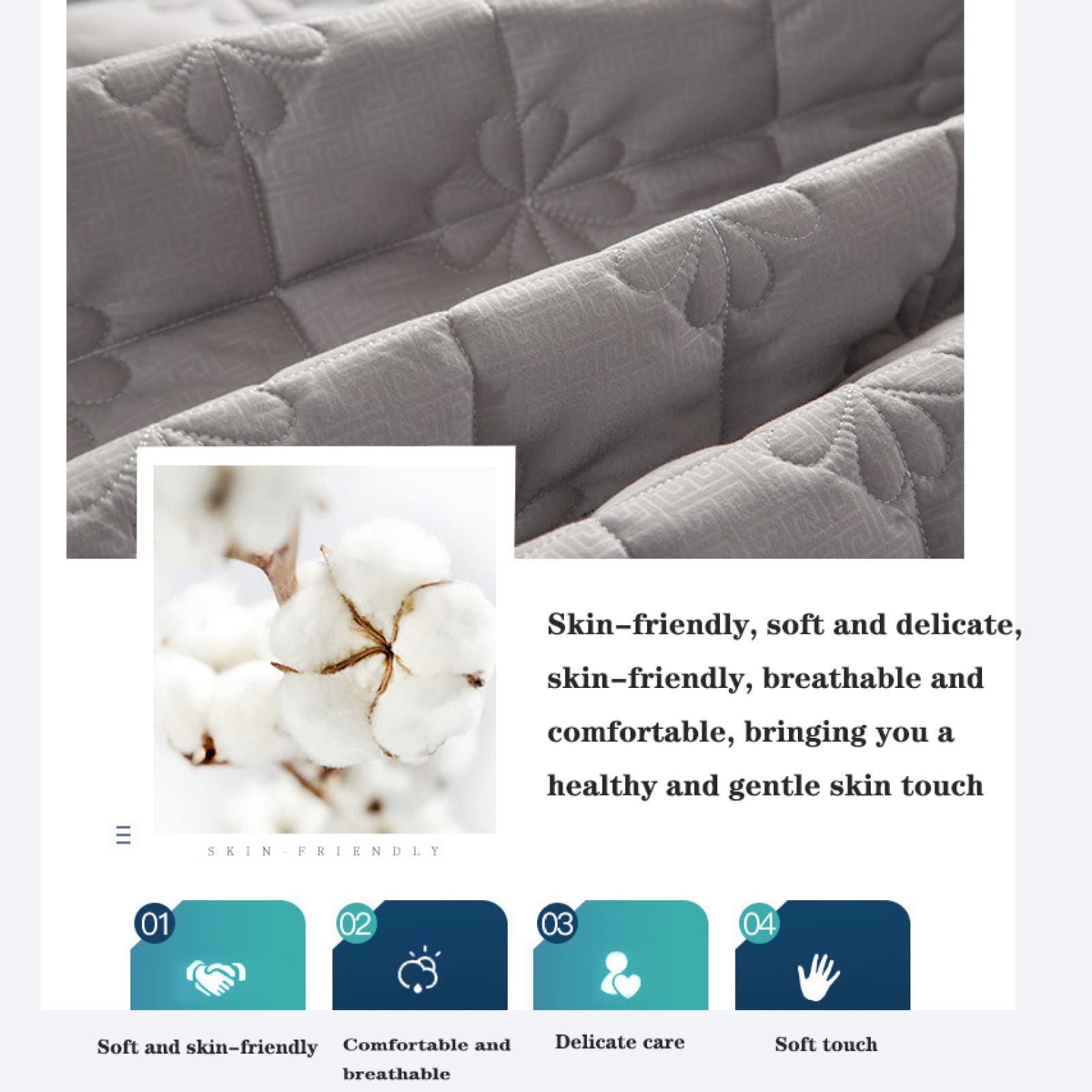 Housse Ajustable Tissu Doux sans Plis 150x200cm + 30cm, draps-Housses matelassés en Coton de Couleur Unie pour hôtel, protège-Matelas épaissi pour Chambre Gris Clair