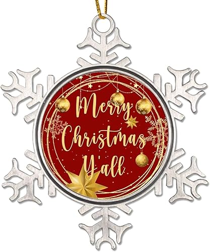 Metal Christmas Tree Hanging Ornaments Gold Snowflake Ball Wreath Metal Snowflake Christmas Tree Hanging Ornament Merry Christmas Y'all Christmas