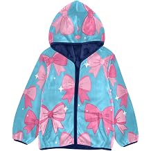Pink Bows on Blue Background Toddler Fleece Jacket Girl Boys Hooded Fleece Jacket Coat Warm Outwear Zip-up 3-10T