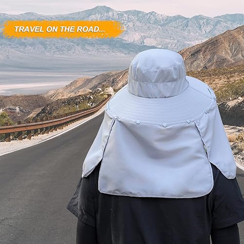 Vista 33 de Women Wide Brim Face Mask Sun Hat Detachable Neck Face Flap Ponytail UV Protection Visor Hat Garden Fishing Hiking