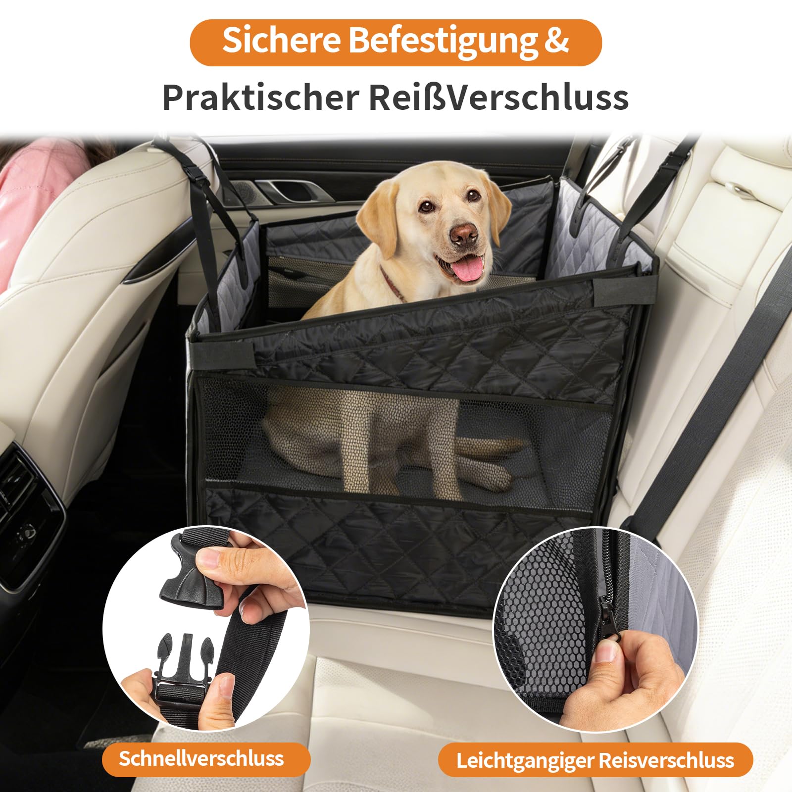 Hunde Autositz für Rückbank Extra Stabil Wasserdicht rutschfest Hundesitz Auto Mit 4 Befestigungsgurten Für Mittelgroße und Große Hunde