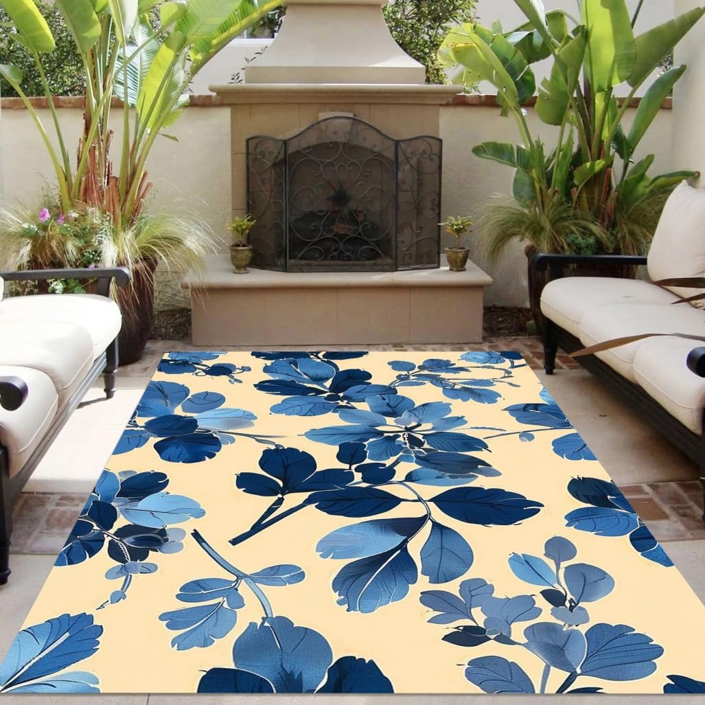 Colorful Tropical Plants Waterproof Fade Resistant Outdoor Area Rug 4x6 Washable No Slip Reversible Rug for Garden Backyard Patio Deck Natural Porch RV Camping Outside Carpet Indoor Outdoor Rug Mat