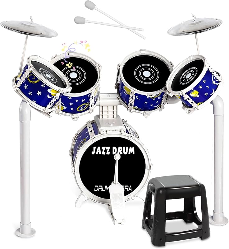 Kids Drum Set, Upgraded Plastic Rock Jazz Drum Kit for Toddler 3+ Years Old