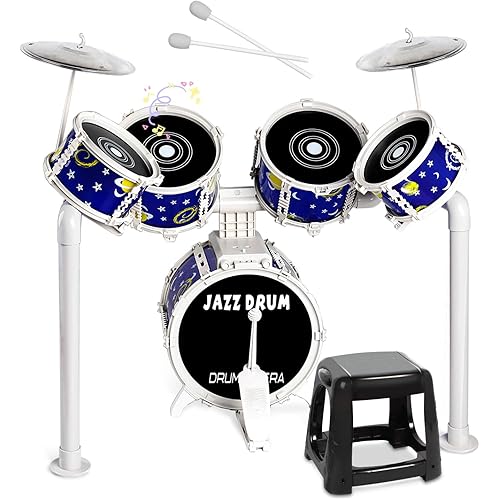 Toy Drum Set for Kids Toddler Jazz Drum Kit with 5 Drums Musical Instruments Toys for 3 4 5 Year Old Boys Girls Gifts Ages 3-5